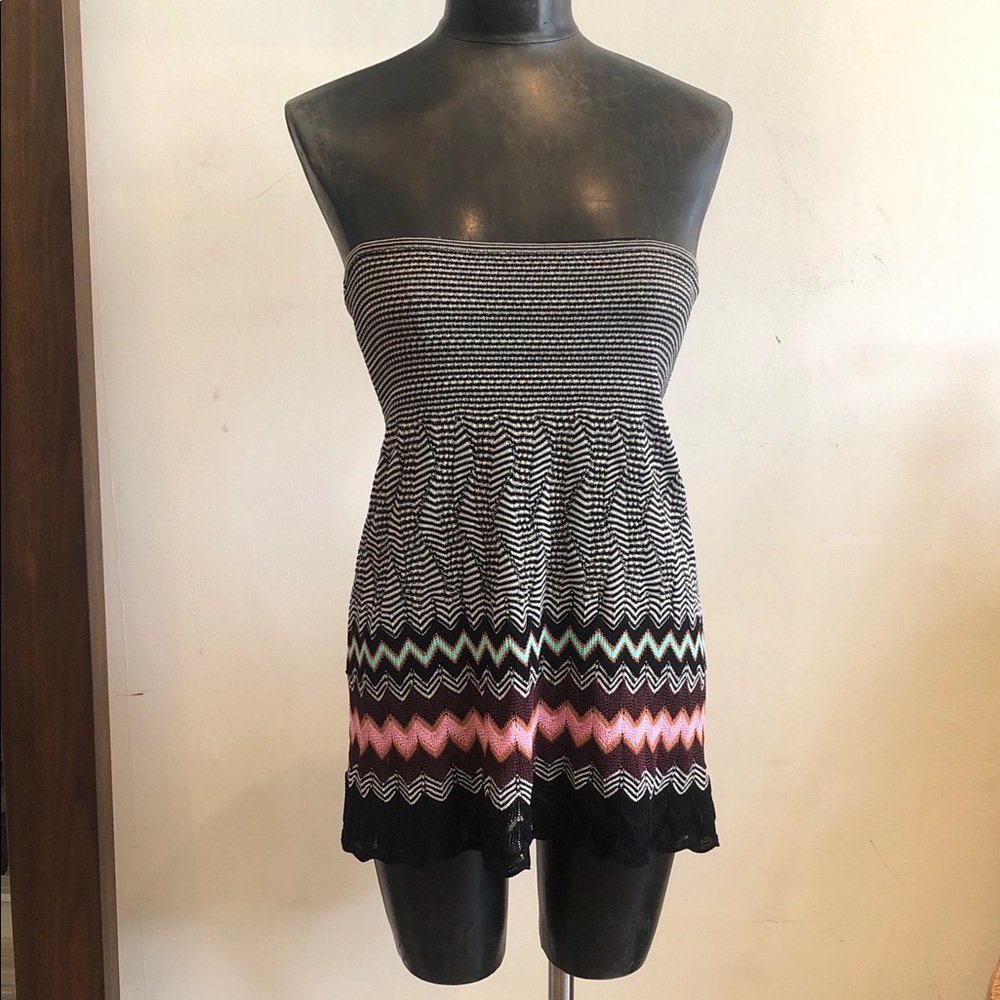 Missoni Black and Pink Zigzag Strapless Dress